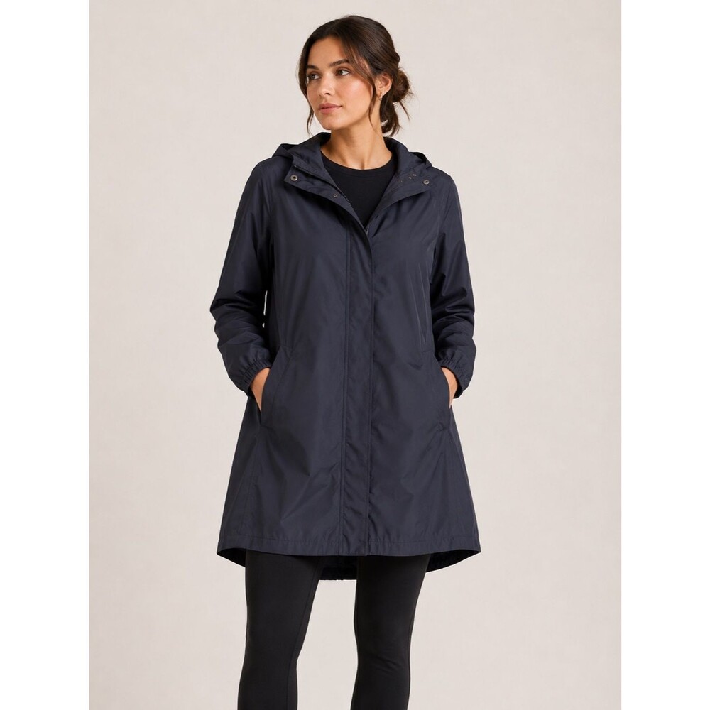 Pure J. Jill Women’s Navy Hooded Rain Jacket Lightweight Zip-Up Coat Sz L